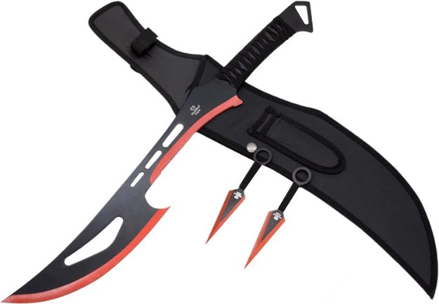 Red Blade Kunai Ninja Sword - Full Tang Sword - Ninja Sword with Throwing  Knives