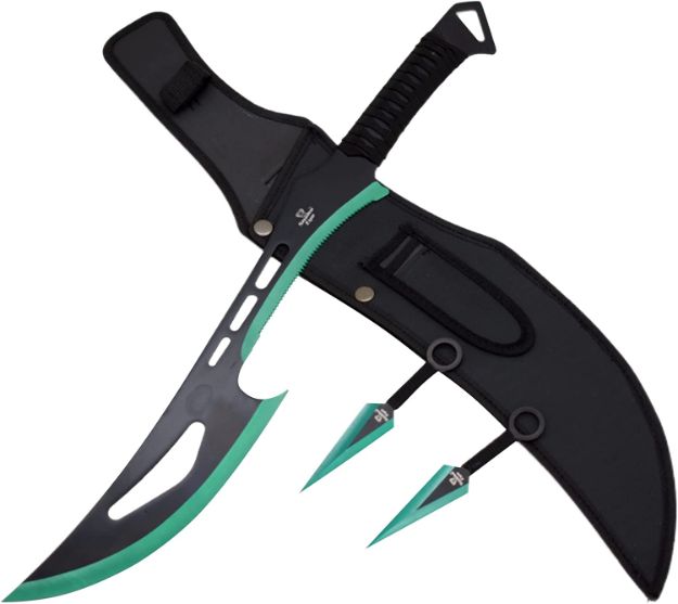 8PC Green Tactical Ninja Outdoor Camping Fixed Blade Sword Kunai Knife Set  NEW