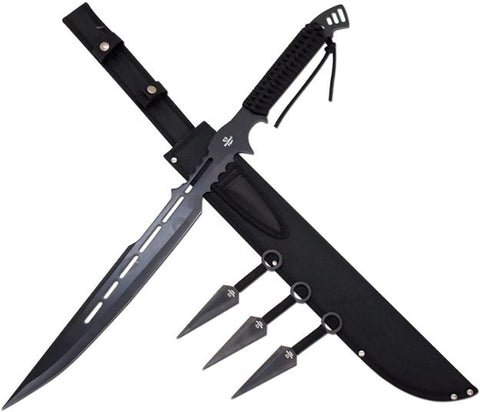 BALCK NINJA MACHETE WITH KUNAI THROWERS