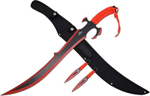 RED MACHETE WITH 2PC KUNAI SET