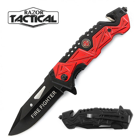 FIRE FIGHTER Folding Knife w/ Metal Handle