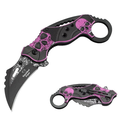 BALCK WITH PURPLE SKULLS KARAMBIT