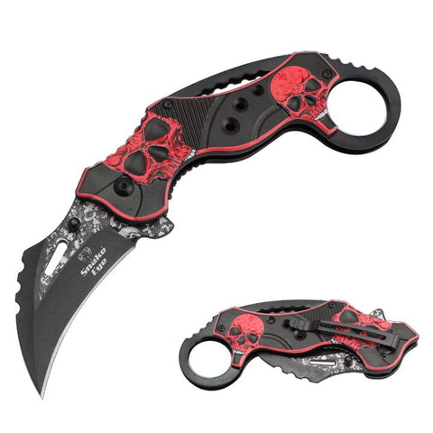 BALCK WITH RED SKULLS KARAMBIT