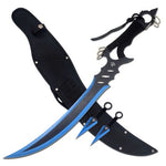 BLUE CURVED MACHETE WITH KUNAI THROWERS