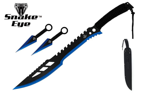 BLUE MACHETE WITH 2PC KUNAI SET