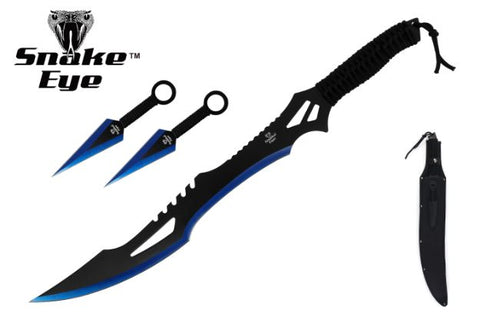 BLUE TACTICAL MACHETE WITH KUNAI SET