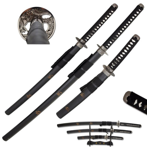 SILVER DRAGON 3PC KATANA SET