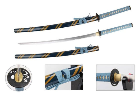 LIGHT BLUE/GOLD CLASSIC HANDMADE SAMURAI KATANA